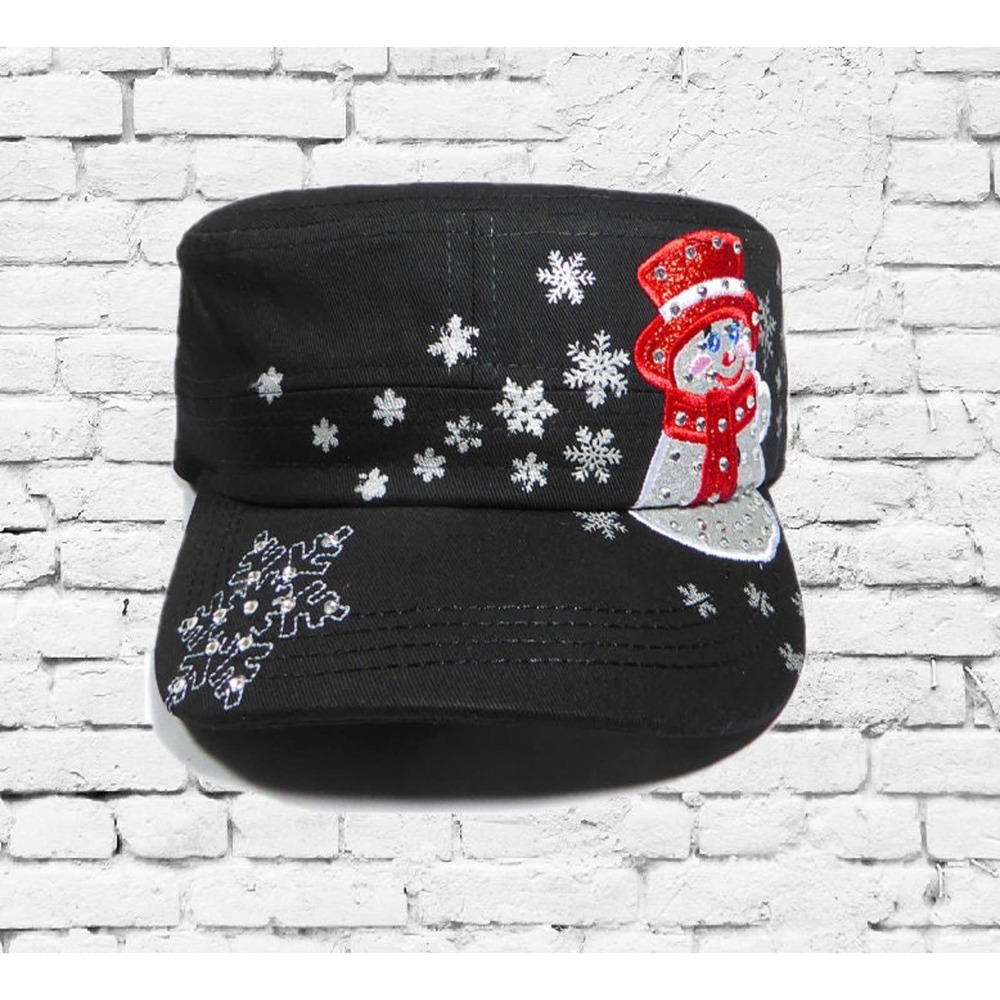 Xmas Hat Christmas Snowman Embroidery Black Cadet Fidel Hat